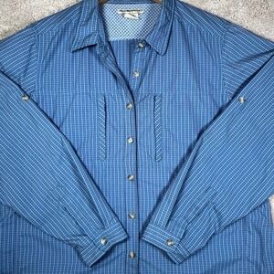 ExOfficio Mens XL Blue Grid Ventilated Long Sleeve Hiking Travel Shirt Roll Tab